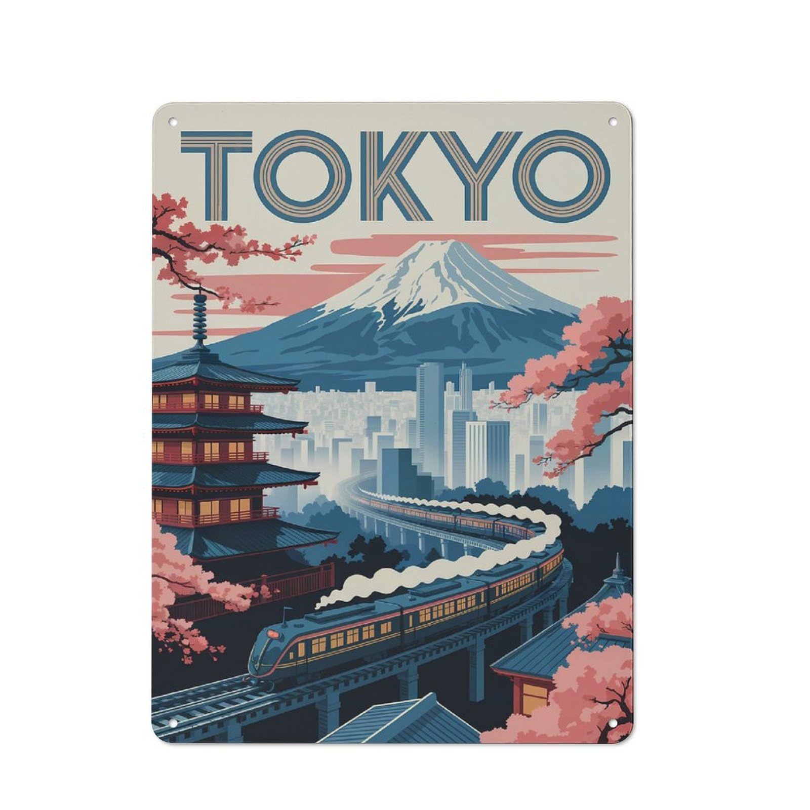 Junmoney Style-23 Tin Wall Plaque 40X30cm With Tokyo Travel (6) For Hobby Room Or Studio, For Themed Interiors In Hobby Rooms And Studios