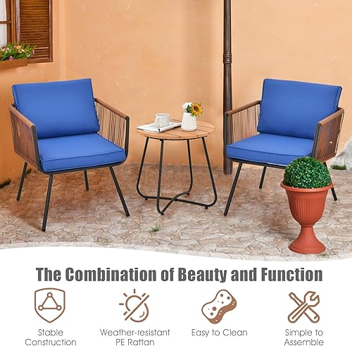 Miniatura 4 de RELAX4LIFE Juego de 3 piezas para conversación de patio, juego de sofá modular de mimbre de polietileno con mesa auxiliar, cojines de asiento