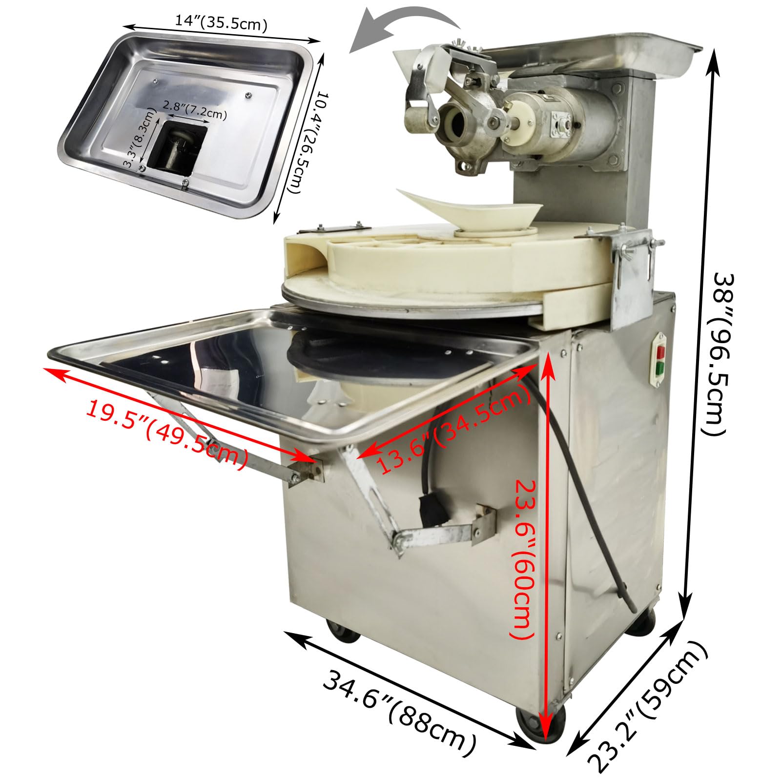 BANFLUXION 110V 1500W Stainless Steel Dough Dividing and Rounding Machine Steamed Bun Forming Machine 2.12oz-4.94oz(60g-140g)/pcs