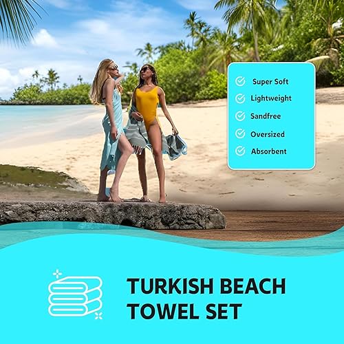 Miniatura 6 de HAVLULAND Toallas de playa turcas de gran tamaño, 100% algodón a granel, toalla de baño grande para piscina, secado rápido, absorbentes, sin arena,