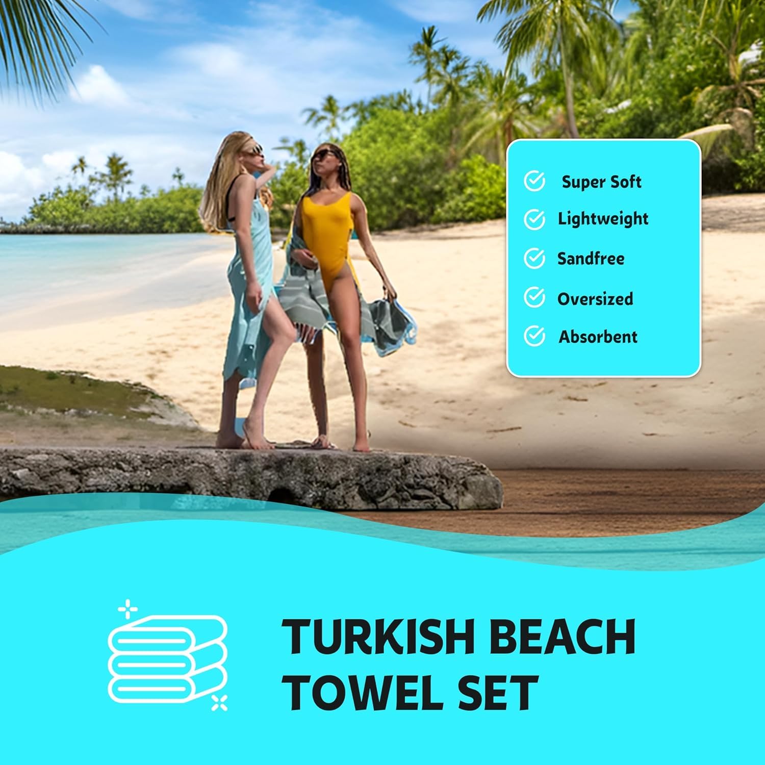 HAVLULAND Paquete de 6 Toallas de Playa, 100% algodón, de baño, turcas, Ligeras, Secado rápido, Muy absorbentes, extragrandes, 183 x 102 cm, antiarena, de Viaje, compactas