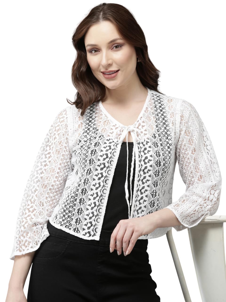 style quotient Women Solid Cotton Nylon White Shrug-picture-18