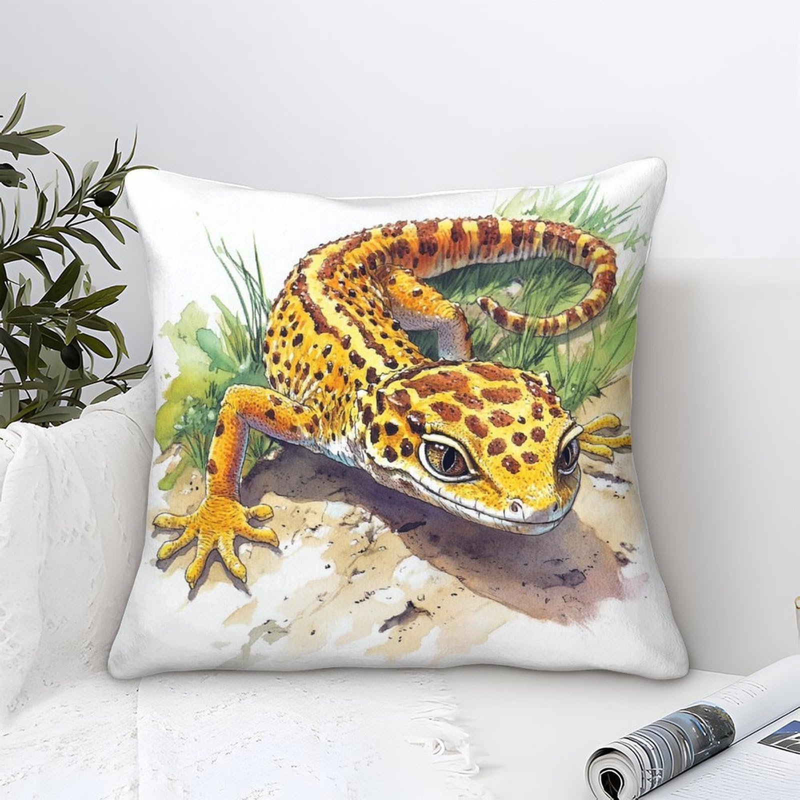 Yyvkpmlxc Style-3 Cushion Cover Gecko Modern Art Decorative,Reptile Art Pattern Square Cotton Pillow Case Soft Polyester Pillowcases For Sofa Patio Home Decor 45X45cm