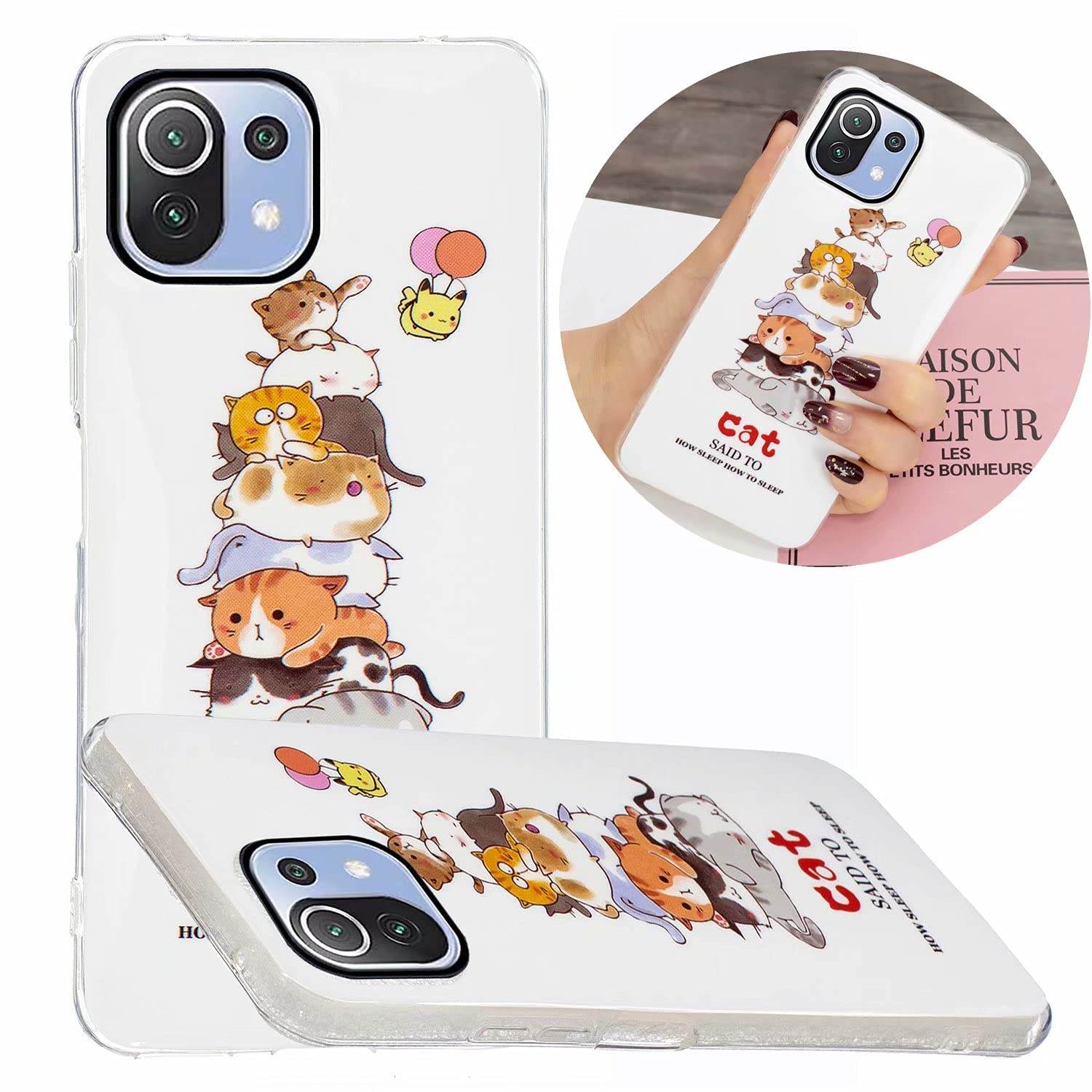 MiagonLuminous Effect Back Case Cover for Xiaomi Mi 11 Lite,Noctilucent Glow in the Dark Green Soft Slim TPU Gel Flexible Bumper,Lovely Cat