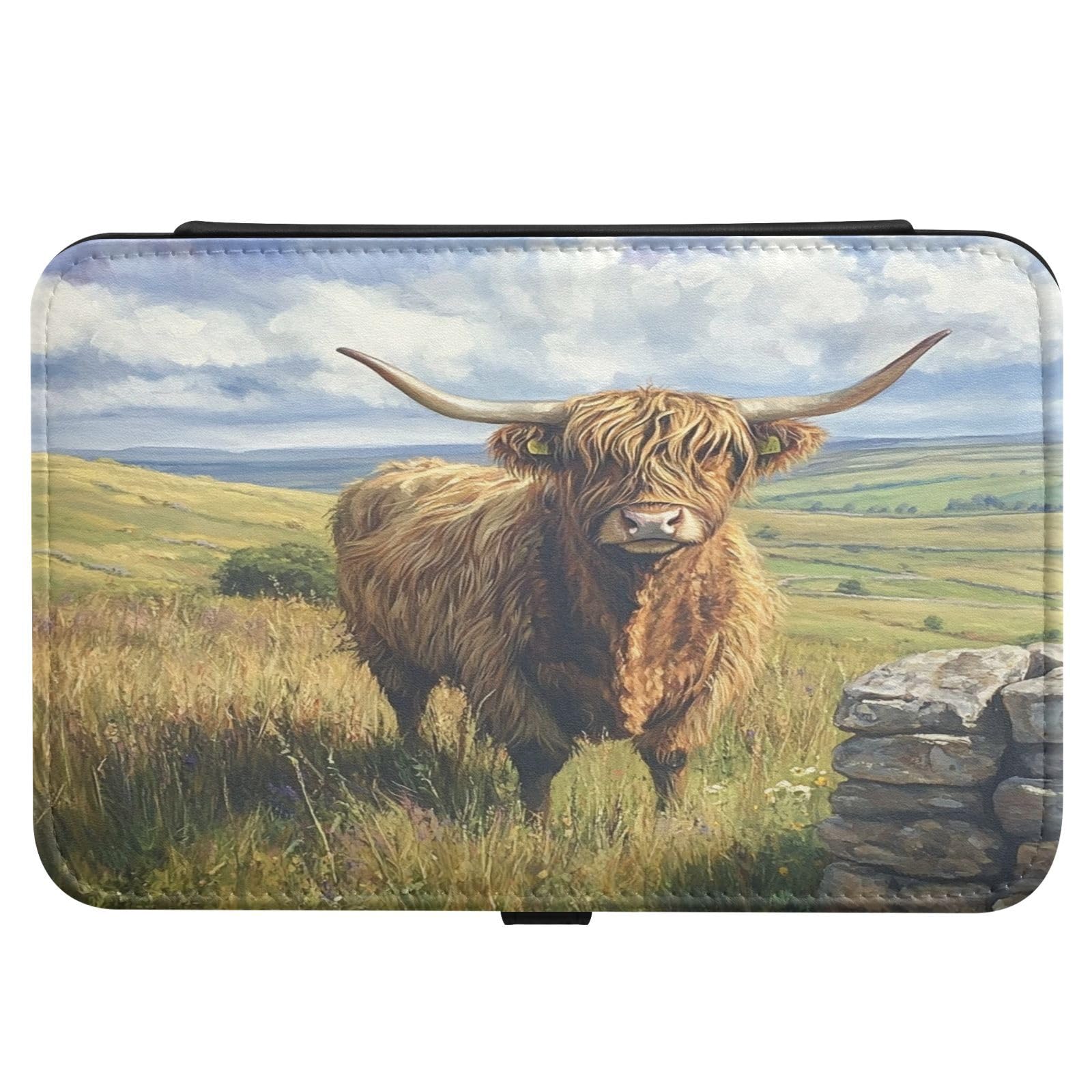 Haskirky Highland Cow Jewelry Box Portable PU Leather Travel Jewelry Organize for Women Jewelry Storage Display Holder for Ring, Necklace, Earring