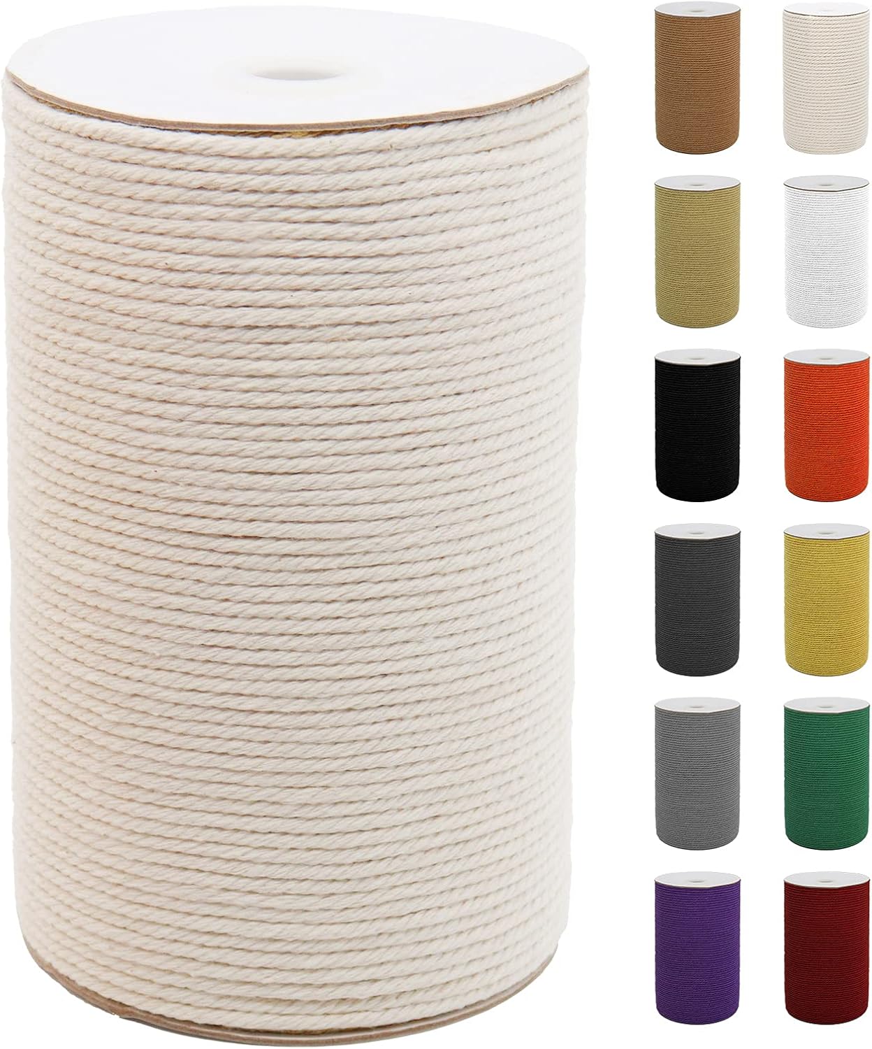 SUNTQ Macrame Cord 3mm, 4 Strand Twisted Cotton Macrame Rope, 240 Yard Soft Cotton Cord for Wall Hanging, Plant Hangers, Crafts, Knitting, Decorative Project, Beige