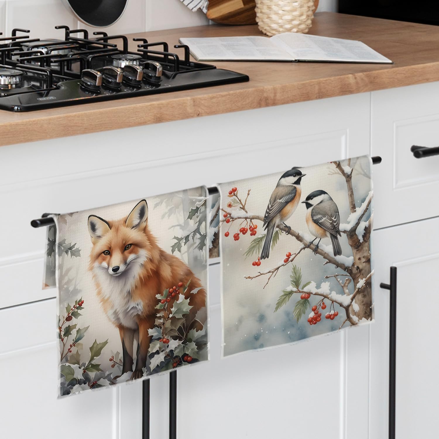 Forest Animal Nursery Decor Kitchen Towels,Woodland Animals Baby Shower Decorations,Woodland Forest Animal Waffle Weave Dish Hand Towels,Fox Brids Deer Towels,(16×24 Set of 4) - Image 5