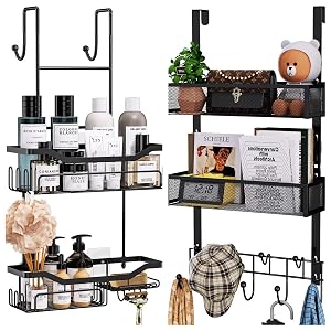 HapiRm Hanging Shower Caddy Over the Door with Soap Holder Over Door Hanger with Hooks and Baskets -