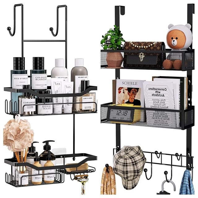 HapiRm Hanging Shower Caddy Over the Door with Soap Holder Over Door Hanger with Hooks and Baskets -