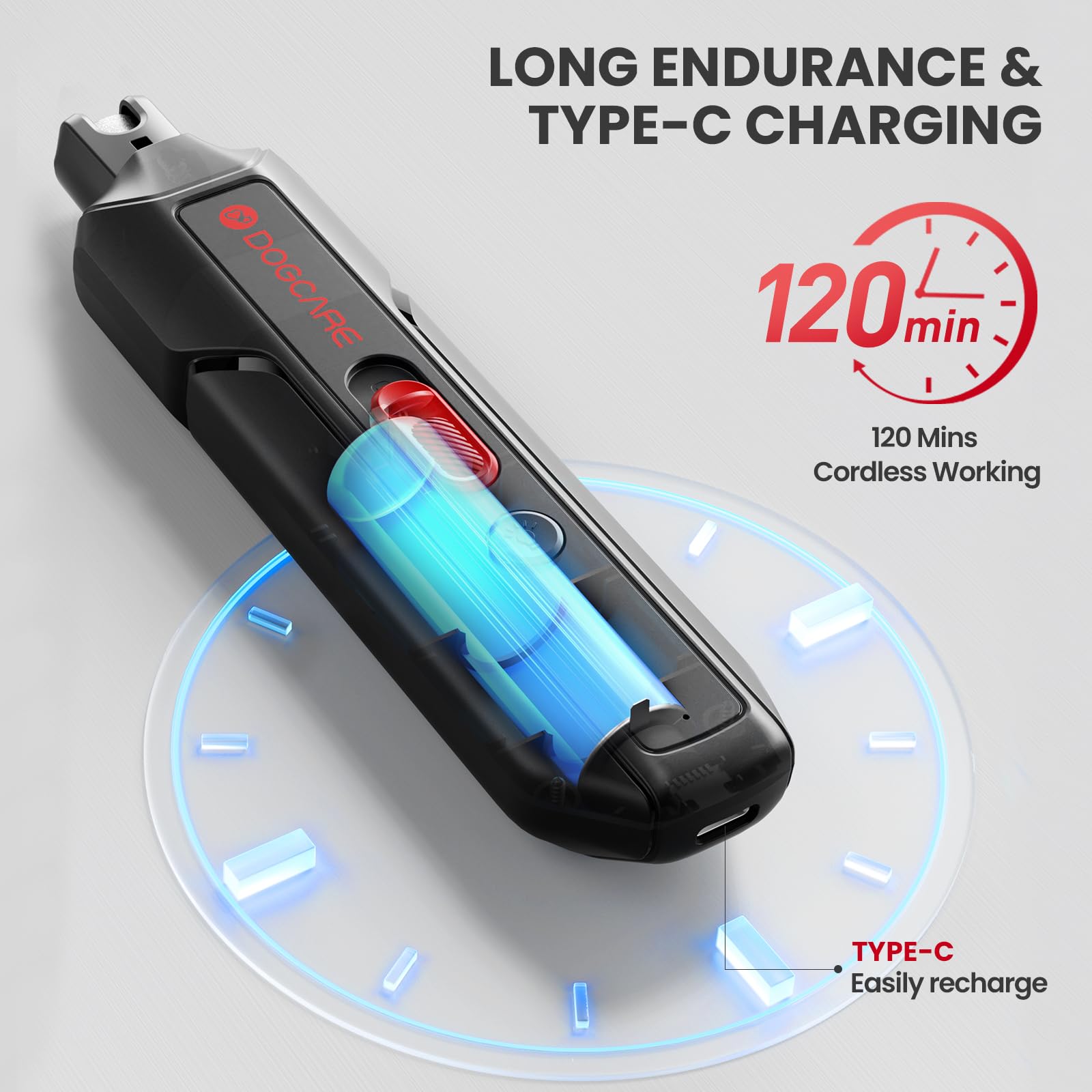 DOG CARE Dog Nail Grinder, Ultra Quiet Dog Nail Trimmers with LED Light & 2 Speeds, Rechargeable Cordless Pet Nail Grinder for Small Medium Large Dogs Cats, Professional Painless Pet Claw Grooming Kit - image 6