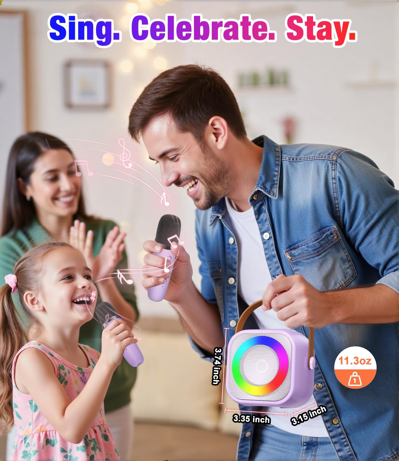 Mini Karaoke Machine, Portable Bluetooth Speaker with 2 Wireless Microphones for Kids & Adults, Karaoke Microphone with LED Lights, Gifts for Girls & Boys_Purple - Image 6