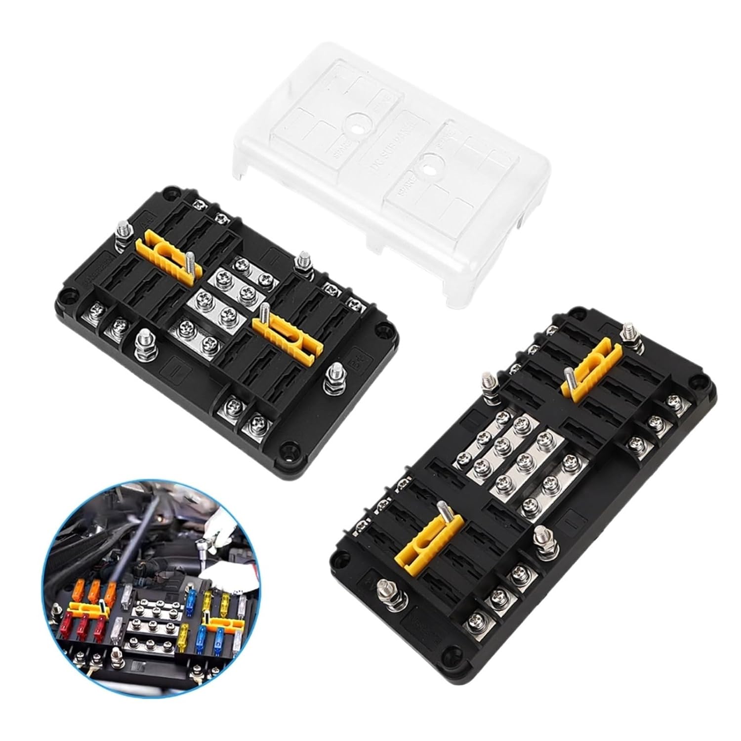 4/6/8 Way Car Blade Fuse Box Dustproof Cover DC 100A 32V Dual Battery with Positive Pole for Car Truck Marine Boat Accessories(4 Way)