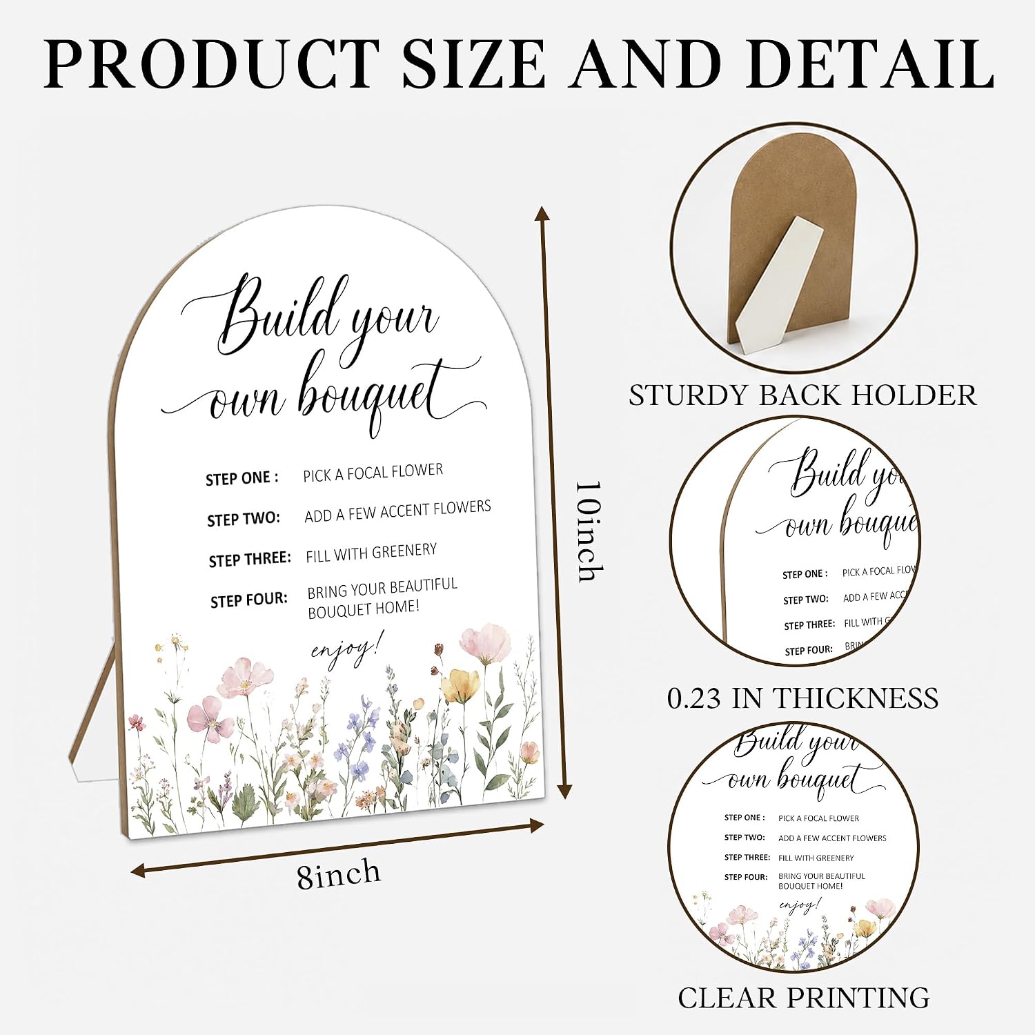 Build Your Own Bouquet Sign 8x10 Inch Wooden Table Sign with Stand, Flower Bar Party Decor, Bouquet Station Sign for Bridal Shower, Baby Shower, Wedding Reception, Birthday Party - A04 image 2