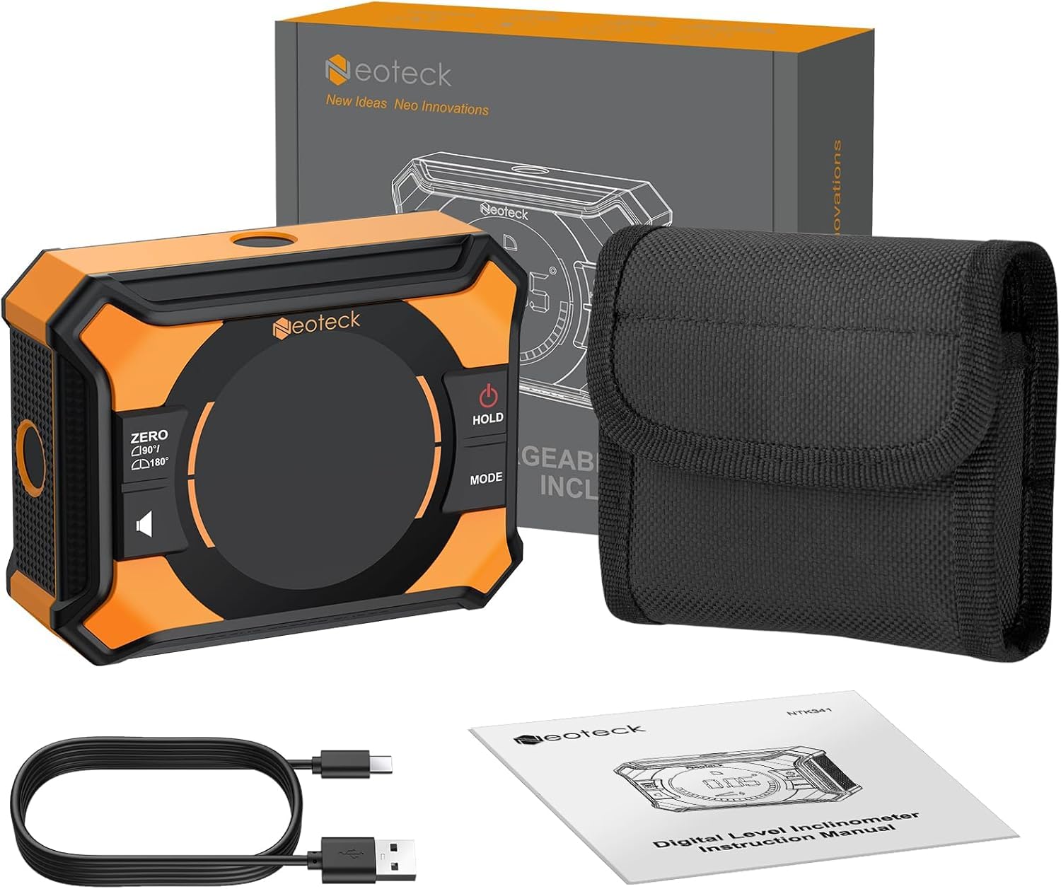 Neoteck Inclinometro Digital 4×90°/2x180° Transportador Digital con Pantalla LED y Alerta Sonora Buscador de Ángulo Recargable con Fondo y Parte Trasera Magnéticos para Carpintería Construcción