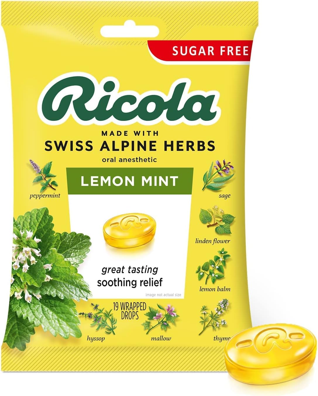 Ricola Sugar Free Herb Throat Drops Lemon Mint 19 Each (Pack of 10)