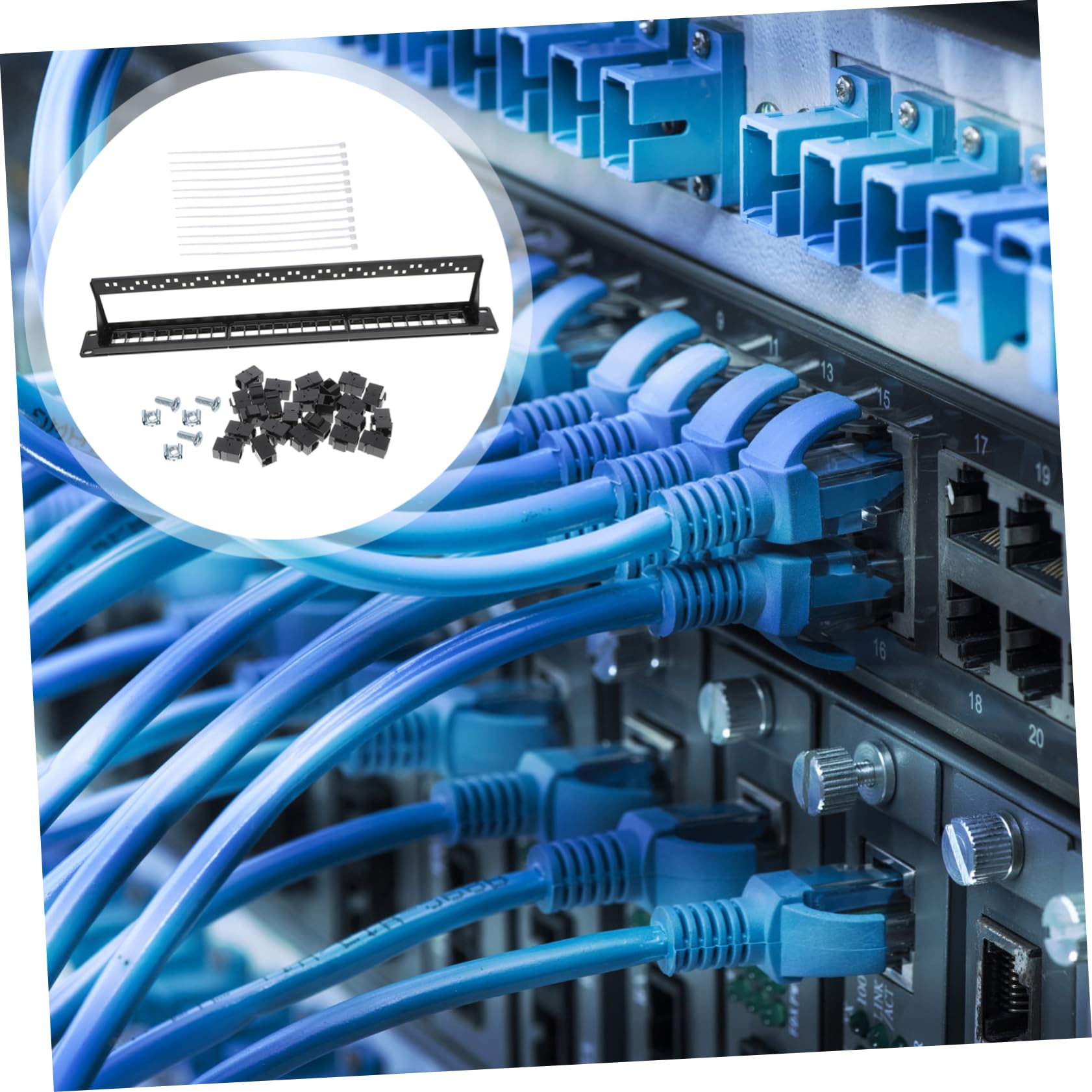 Panneau de Brassage Réseau 24 Ports Cat5e Non Noir en Plastique | Contact Plaqué Or, Serrage Ferme et Fiable, Usage Bureau ou Base de Données
