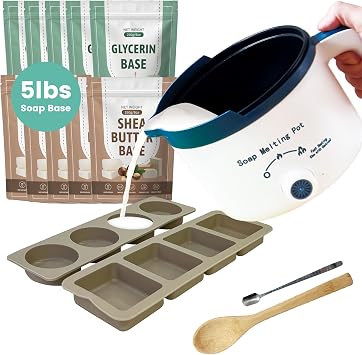 PIUH Soap Melter with 5lbs Soap Base for Soap Making Kit, 5lbs Soap Base Making Kits Including 2 Gears Electronic Soap Melting Pot, 10 Packs Soap Base, Spout and Mold for DIY Soap