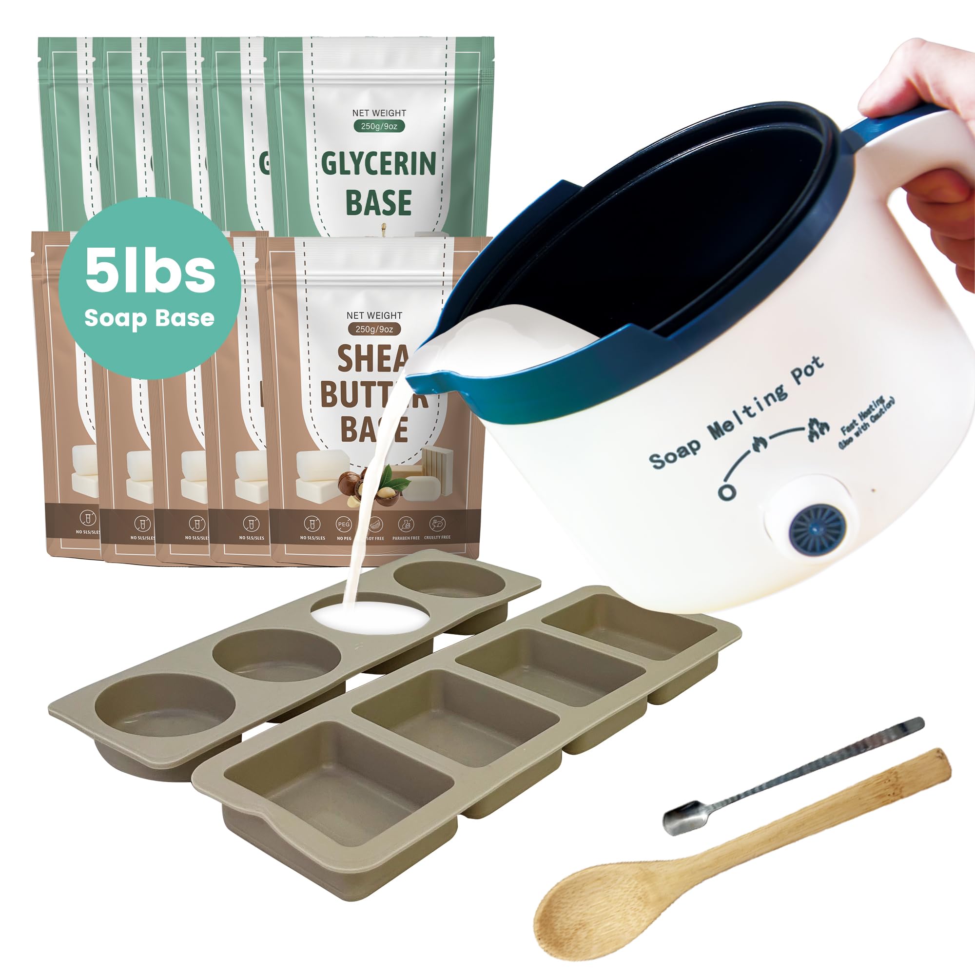 PIUH Melter per sapone con base di sapone da 2,3 kg, kit per la produzione | Base per sapone da 2,3 kg con glicerina e burro di karitè, 1,5 qt di sapone fusore, stampo per sapone e forniture per la