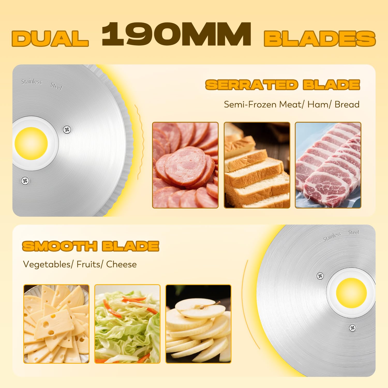 CGOLDENWALL Affettatrice elettrica da 220 W, spessore regolabile da 0 a 20 mm, affettatrice per carne, formaggio, pane, verdure, con 2 lame rimovibili in acciaio inossidabile da 19 cm, spingi alimenti