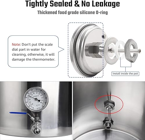 Miniatura 4 de NPT - Termómetro de esfera de cerveza de 12, termómetro de acero inoxidable para hervidor de cerveza casera, termómetro de olla sin soldadura,