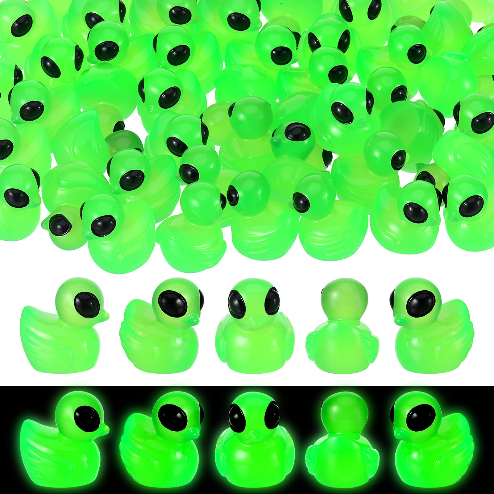 50 Pcs Mini Alien Duck Glow in The Dark Mini Alien Figures Green