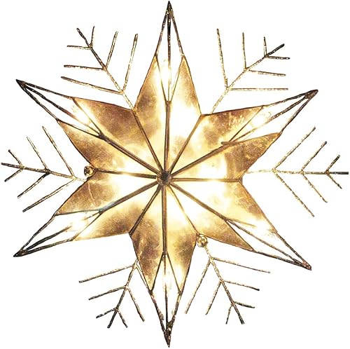 Kurt Adler - Árbol de Navidad de 10 luces con forma de copo de nieve y copo de nieve, 10 pulgadas, color plateado