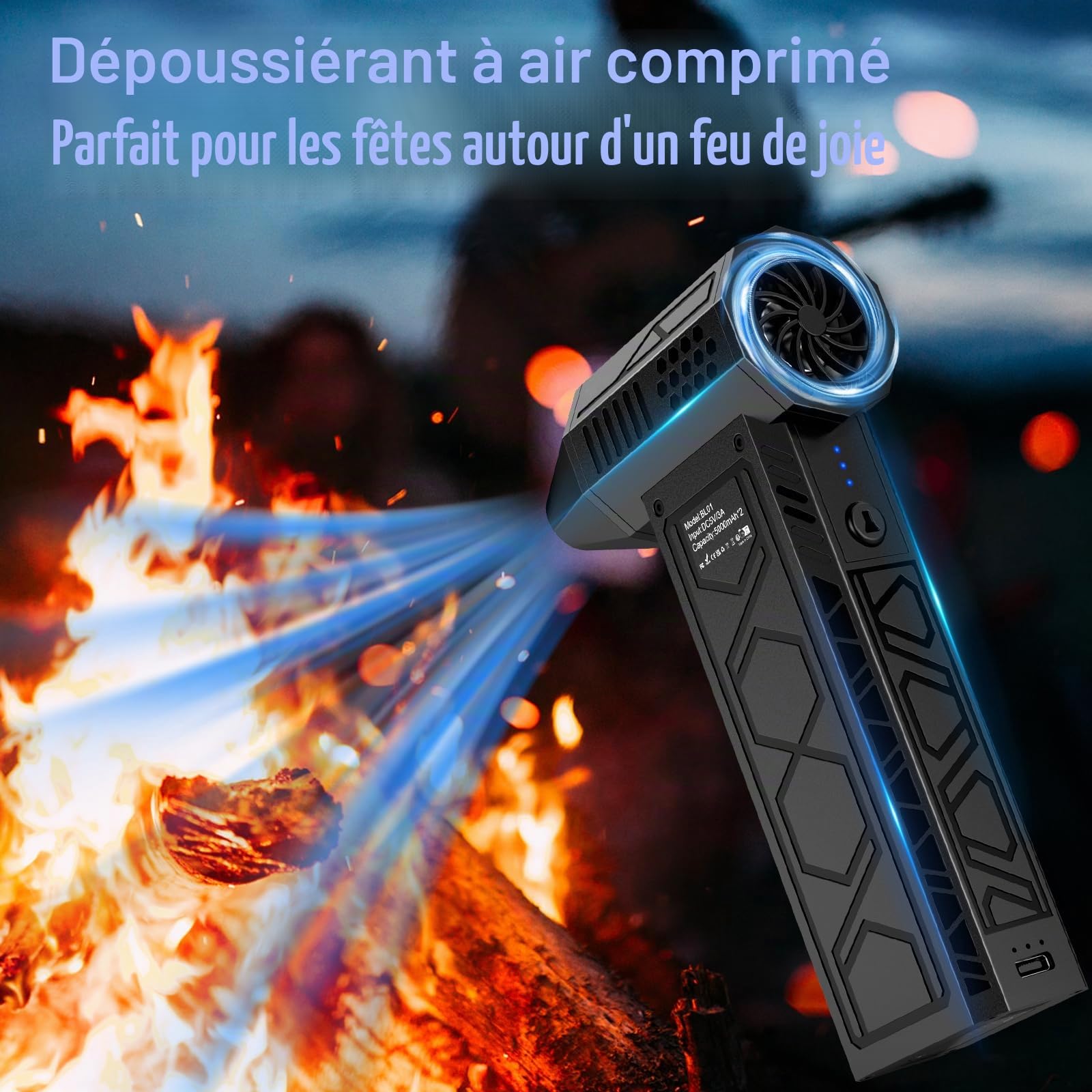 Dépoussiéreur électrique avec lampe de poche, ventilateur turbo à air comprimé 180 000 tr/min (10 000 mAh), ventilateur à jet multifonction, souffleur d'air électrique avec éclairage assisté