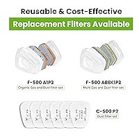 Vista 8 de AirGearPro Máscara respiradora reutilizable G-500 con filtros A1P2 Antigas, antipolvo Máscara de gas ideal para pintar, carpintería