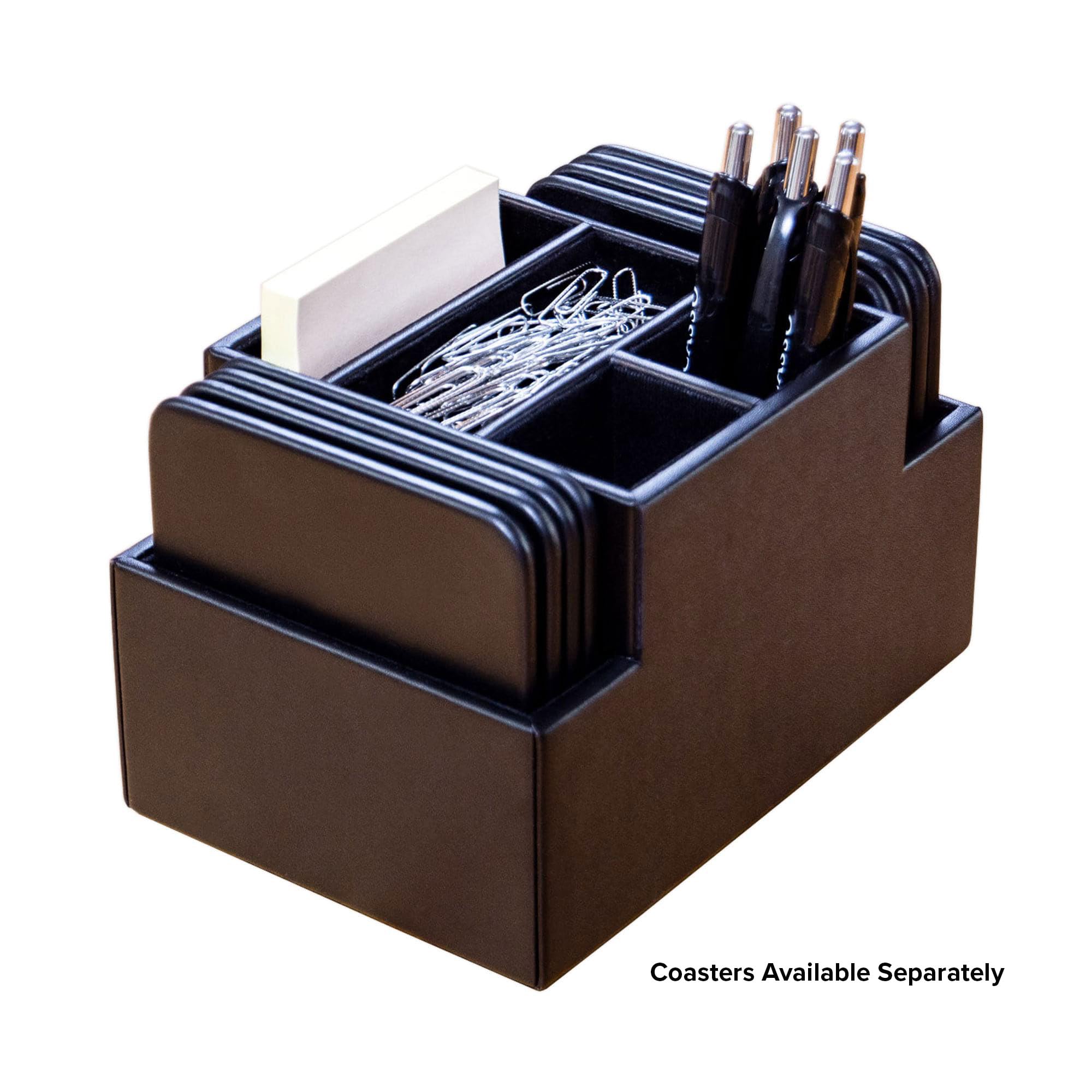 Dacasso Organizer na biurko, skóra, czarny, 15 cm x 10 cm x 10 cm