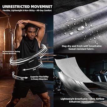 Men's Sauna Shirt Anti-Tear Heat Trapping Pullover Vest Hooded Tank Top for Exercise & Fitness