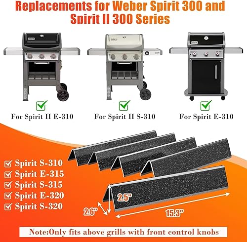 Miniatura 17 de Hisencn 7635 Barras aromatizantes de 15.3 pulgadas para Weber Spirit I y II Serie 200 - E210 S210 E220 S220 con perillas de control frontal, barras