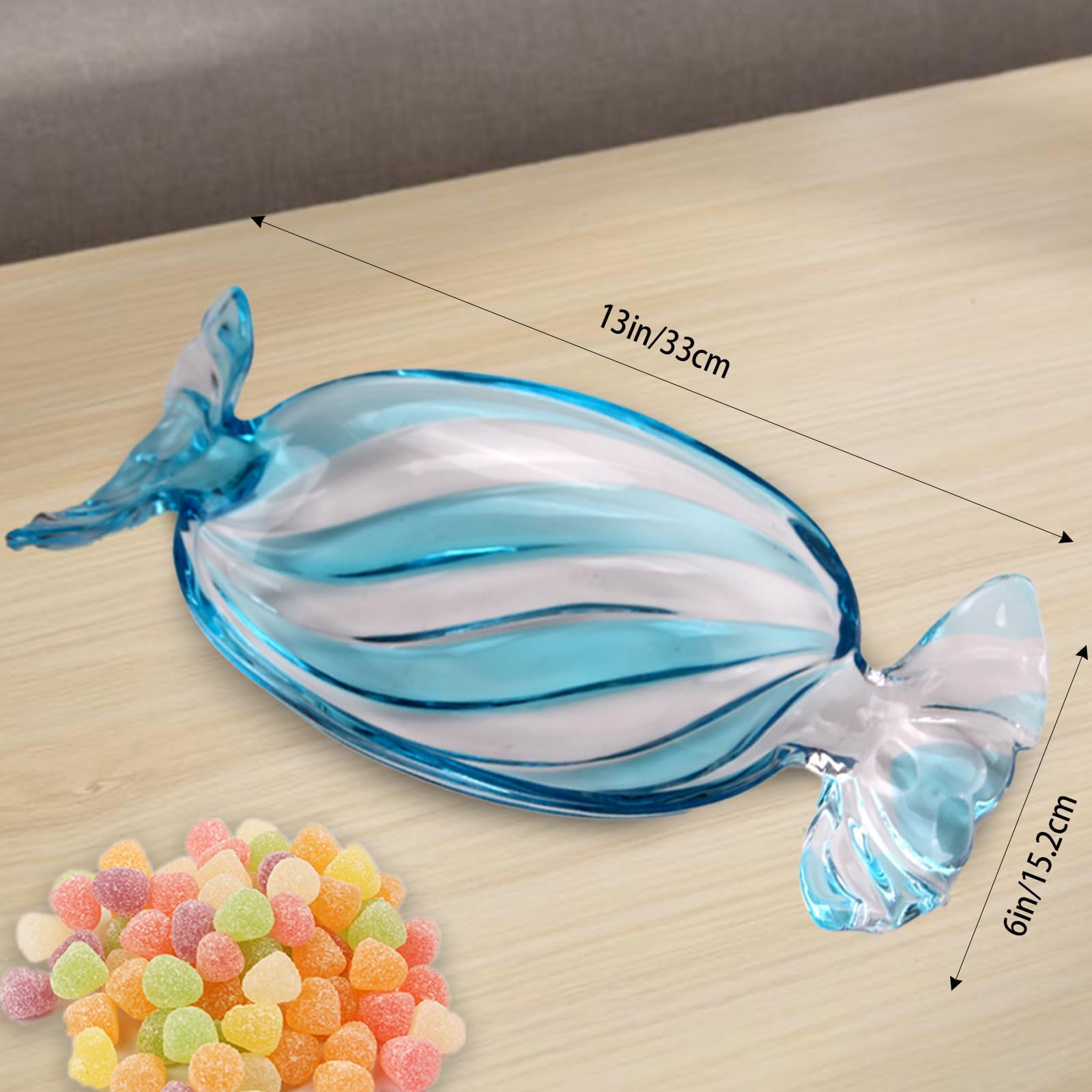 Colorful Glass Candy Platter – Christmas Serving Tray for Holiday Treats, Decorative Dessert Plate for Xmas Parties, Large Festive Glass Dish for Cookies, Snacks & Sweets (Blue)