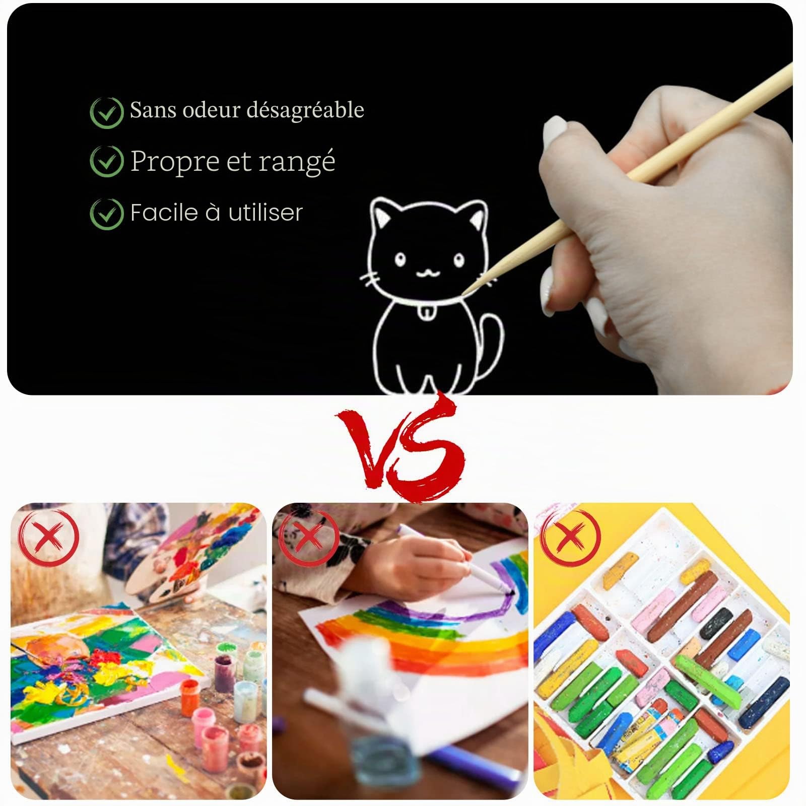 Lot de 30 papiers à gratter noirs avec stylet en bois pour adultes, fournitures artisanales