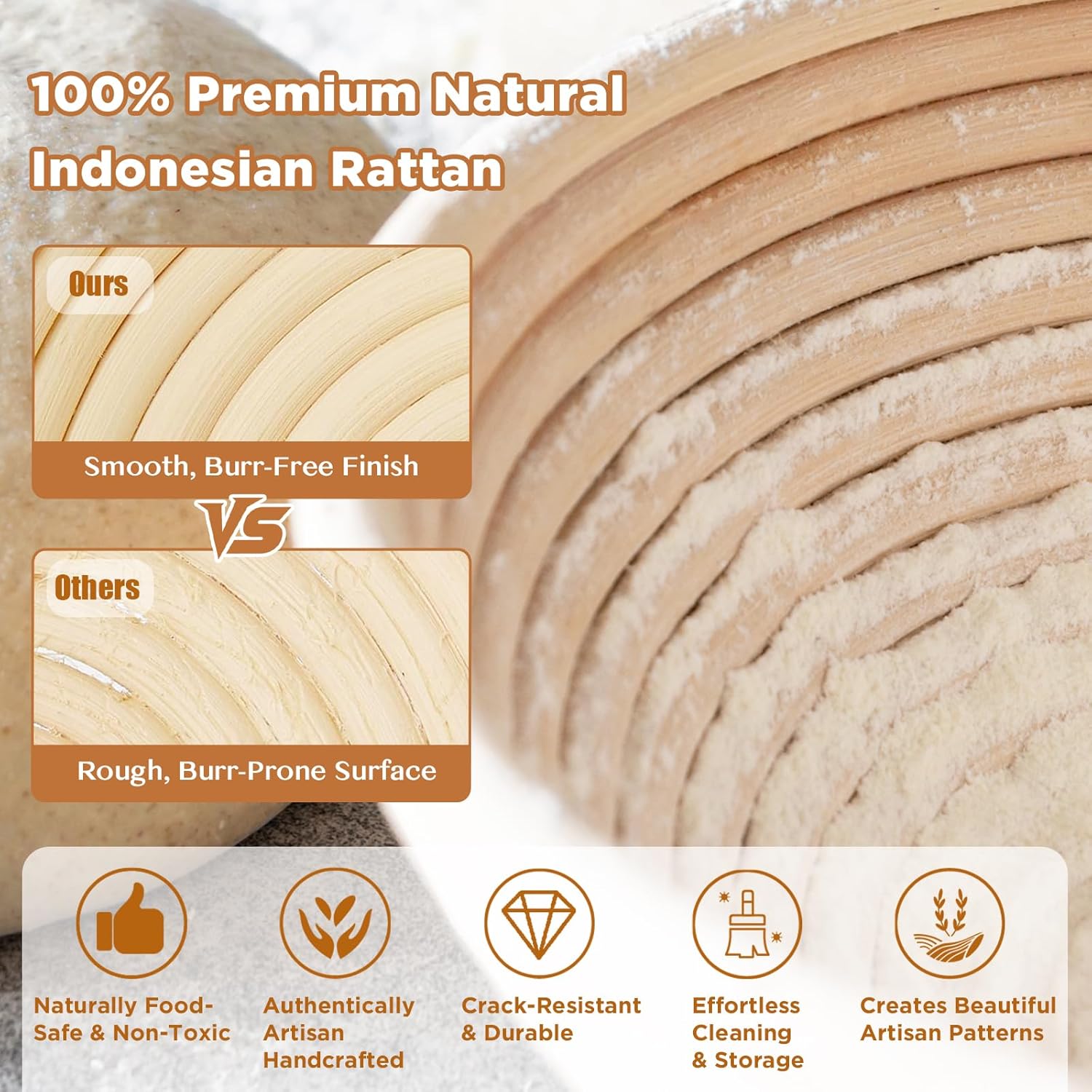 SORON Sourdough Starter Kit, Banneton Bread Proofing Basket with Glass Sour Dough Starter Jar, Sourdough Bread Baking Supplies Tools, 9" Round & 10" Oval Banneton Baskets, Gift Set for Homemade Making - Image 3