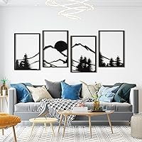 Art3d 4-Piece Black Metal Wall Art Sculpture - Natural Mountain Line Design for Living Room, Bedroom, Modern Rustic Decor