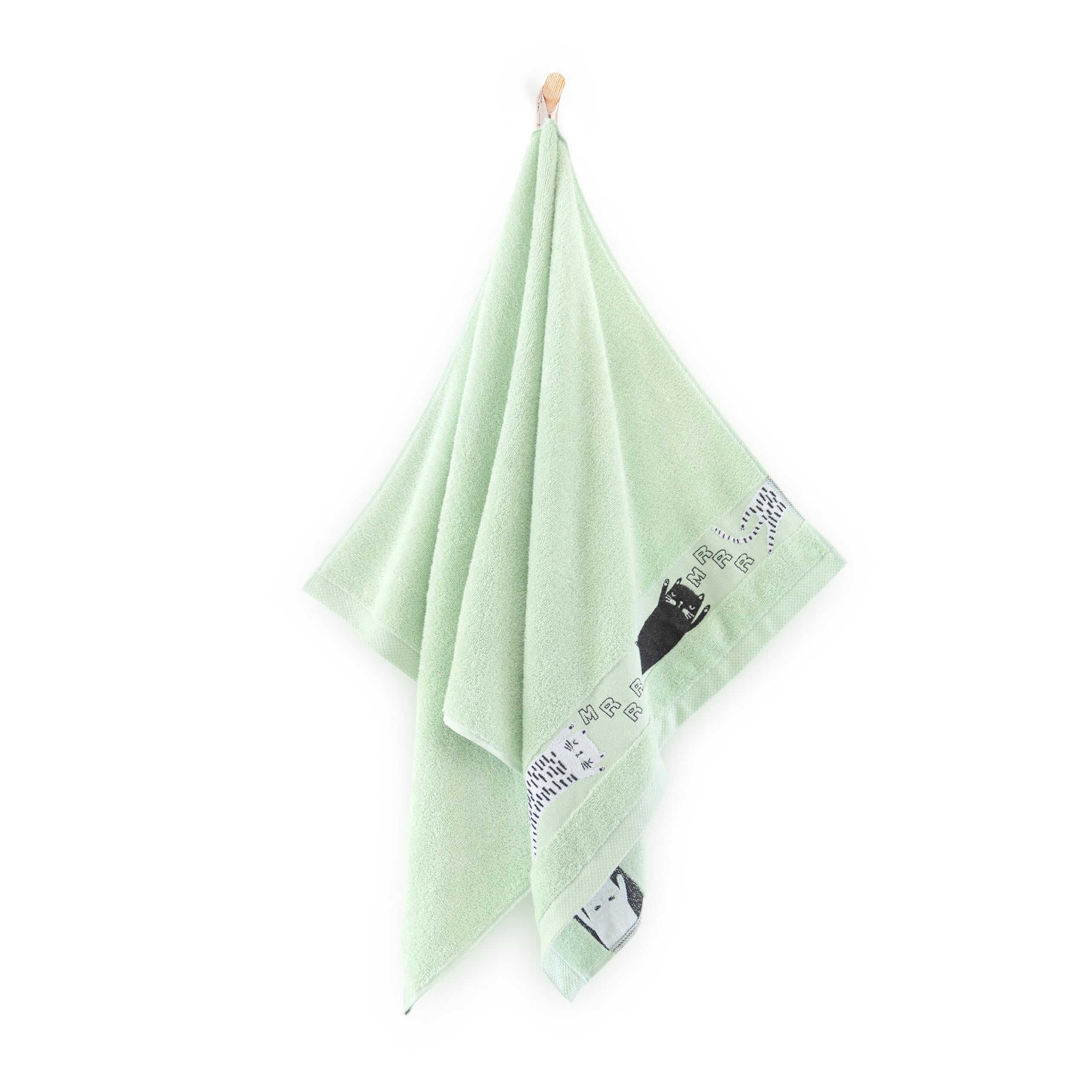 ZWOLTEX - Kinder Handtuch Set, 6 Stück: 2X 30x50/ 2X 50x70/ 2X 70x130 cm, Badetuch aus 100% Ägyptische Baumwolle, Kinderhandtuch Oeko-TEX Standard, Weich und saugfähig duschtuch - Katzen/Lindgrün