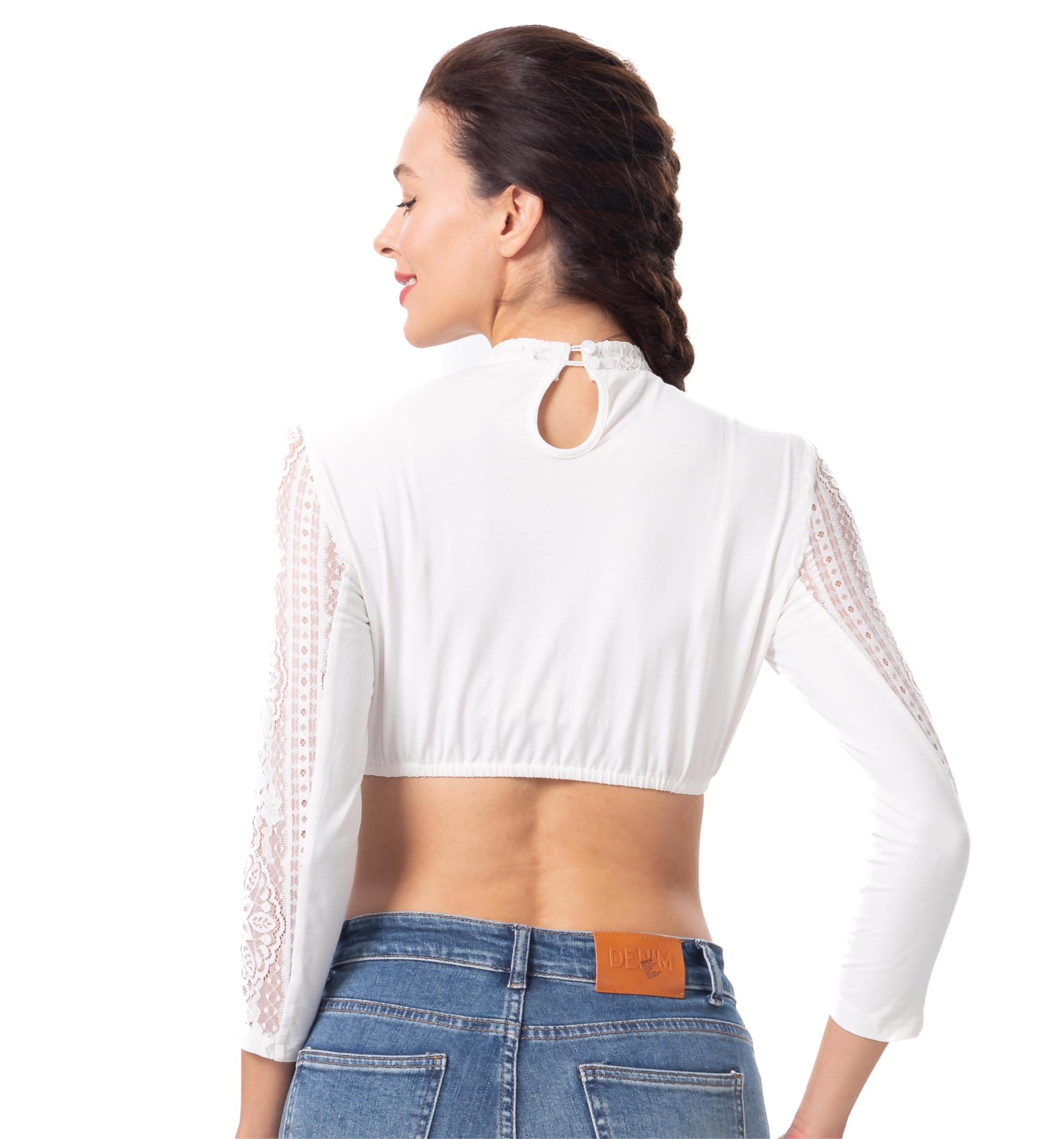Dirndlbluse Hochgeschlossen,Exklusive Trachtenmode Dirndlbluse Langarm Dirndlbluse Weiß Spitze Trachtenbluse Elegant Langärmlig Oktoberfest Größe34-44