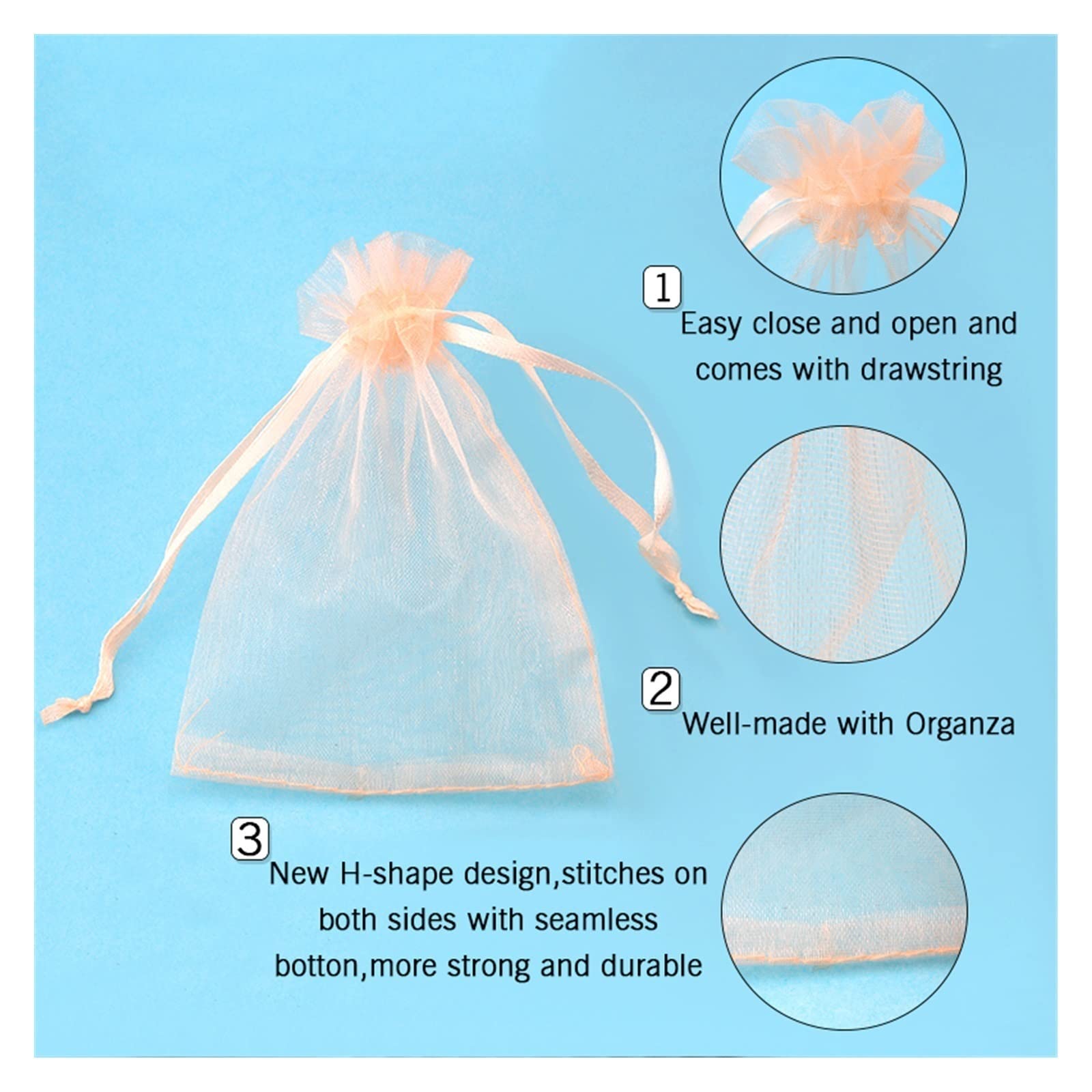 Sacchetti Regalo In Organza Yoosso - 200 Pezzi, 7x9 Cm, Con Coulisse, Per Bomboniere - Foto 7