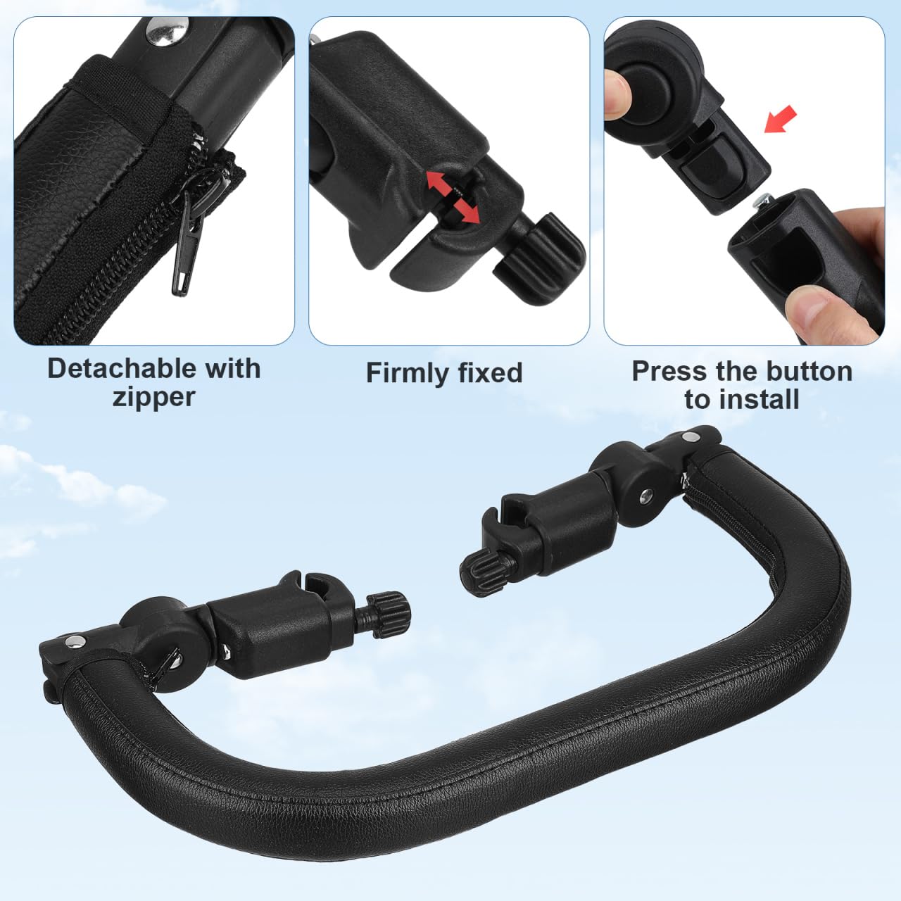 Alipis Universale Passeggino Paraurti Bar Corrimano Passeggino Maniglia Estensore Cuoio e Tubo di Ferro Baby Buggy Accessorio Adatto Oltre 98 Passeggini 15.4X13.6X2 Pollici