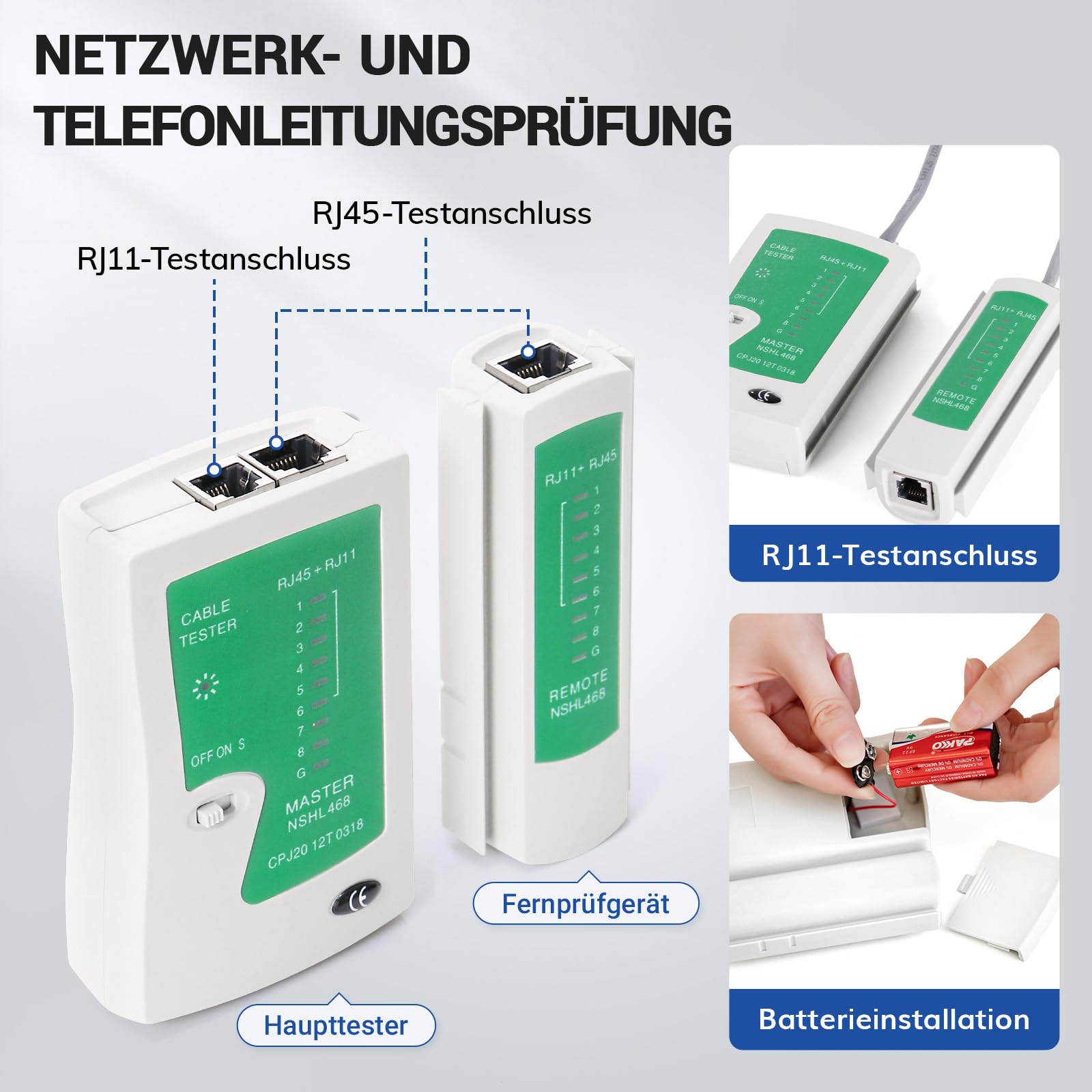 SGILE Crimpwerkzeug-Set RJ45, Werkzeug Paket für Cat5 Cat6 Cat7, Durchgangs-Abisolier und Schneidwerkzeug, Ethernet-Kabel-Wartungssets, Kabeltester, Cat5/6/7, 25 Stecker, für Computer-LAN-Kabel