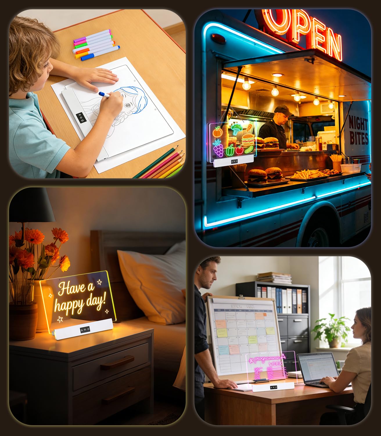 Tableau Lumineux Dessin Enfant - Ardoise Lumineuse 35x23cm avec 8 Couleurs RGB & 3 Modes Planche à Dessin LED Rechargeable, Support et Chaîne Inclus - Tablette Lumineuse Dessin