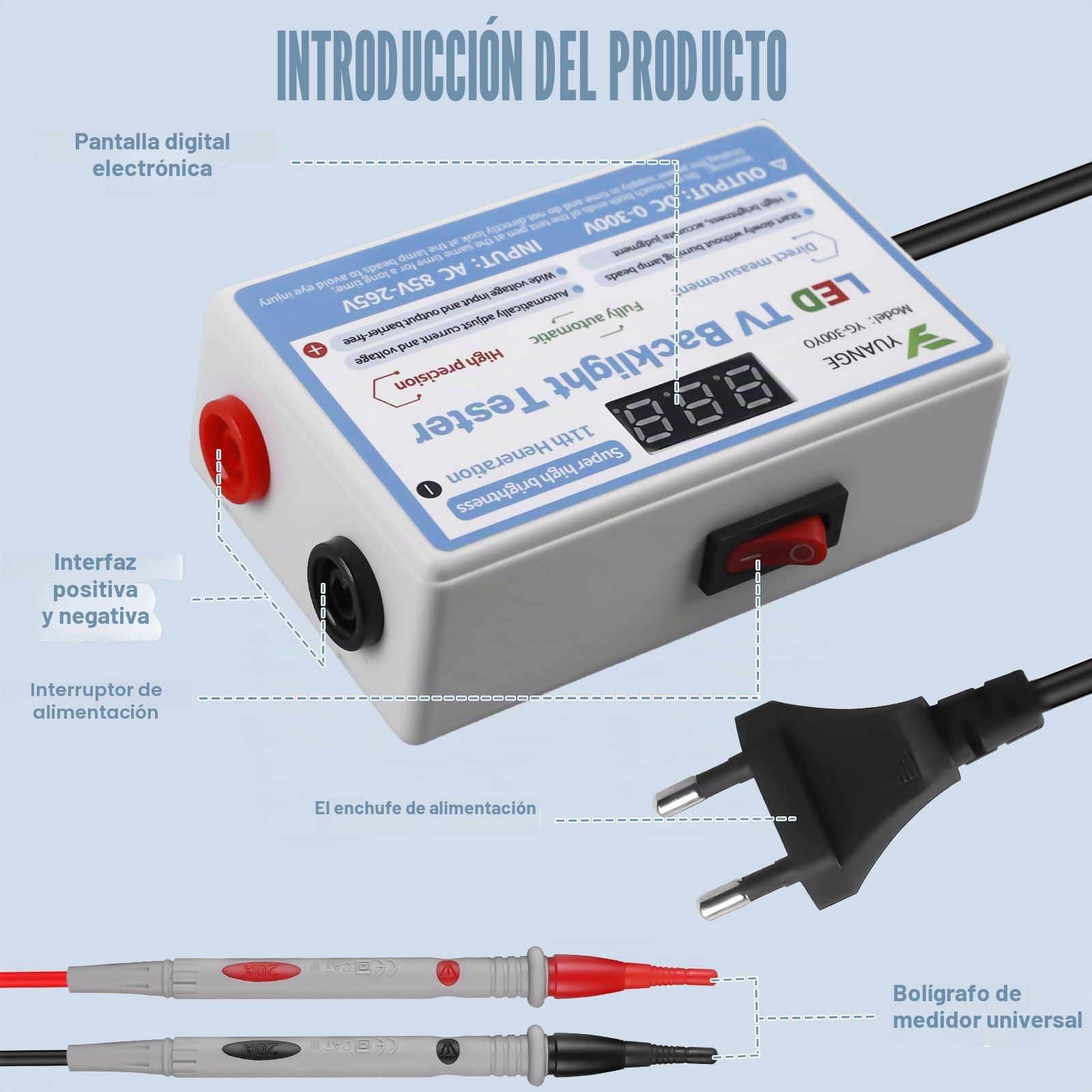Probador de luz LED y retroiluminación de TV, comprobador de corriente con lápiz de prueba, comprobador de voltaje para reparaciones de luces LED