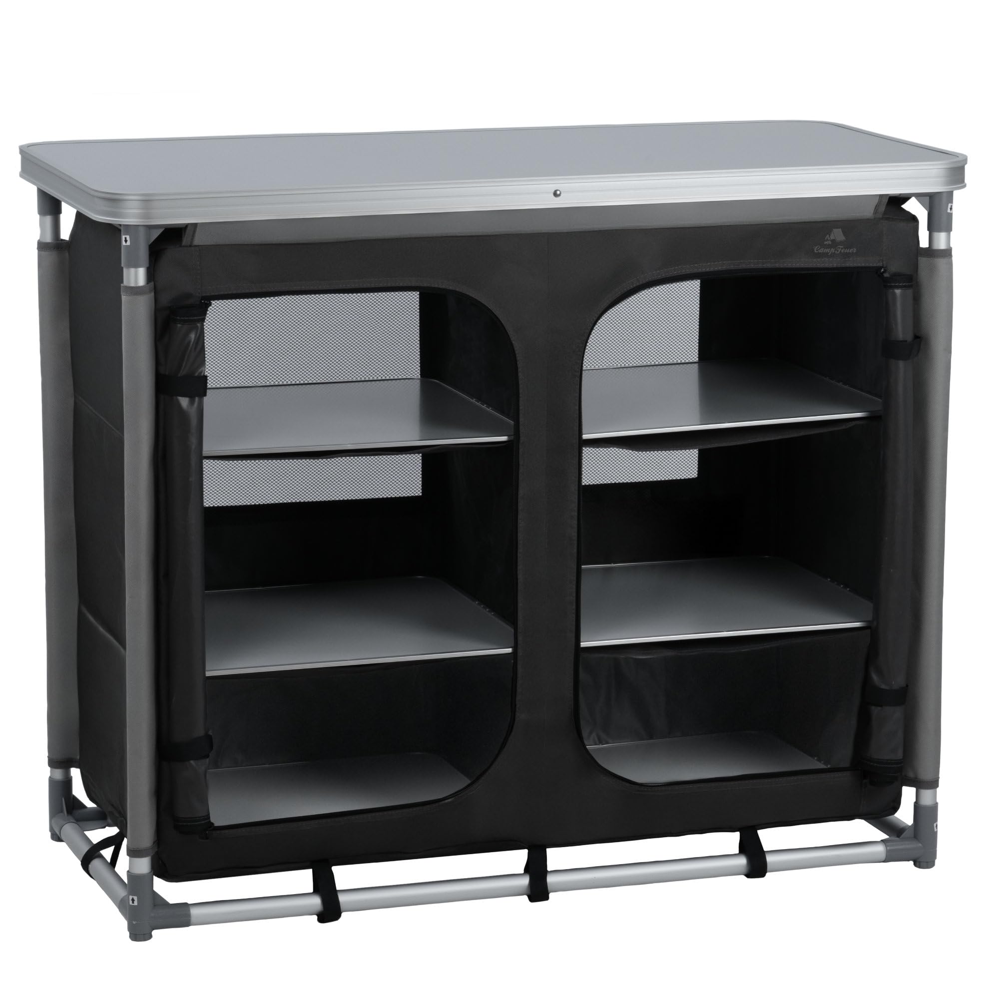 CampFeuer Campingschrank faltbar | 102 cm x 47 cm x 83,5 cm | Campingküche mit 2 Reißverschluss Öffnungen | Camping Regal mit Aluminiumgestell | Campingschrank klappbar, Camping Küche, Faltschrank