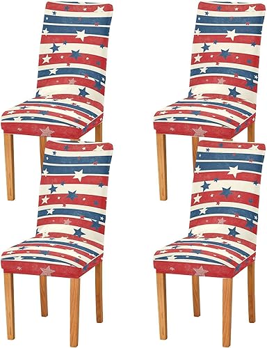Juego de 4 fundas decorativas para sillas de comedor a rayas con estrellas americanas para fiestas de cumpleaños, antipolvo, lavables a máquina,