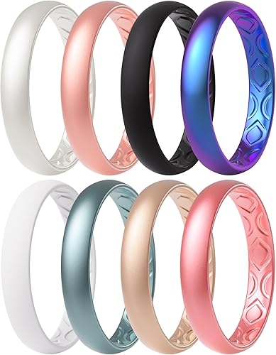 ThunderFit - Anillos de boda de silicona para mujer, transpirables, con patrón de eternidad, alianzas de 0.15 pulgadas de ancho y 0.05 pulgadas de