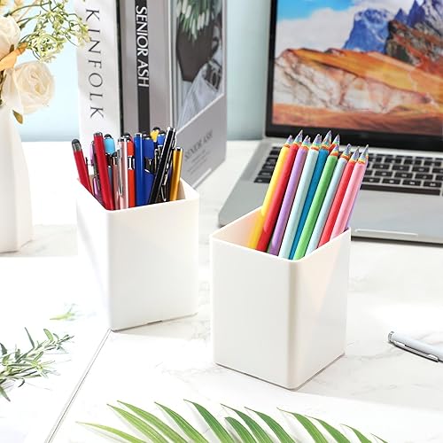 Miniatura 4 de Jutom 8 soportes acrílicos blancos para bolígrafos, para escritorio, taza de lápices, organizador de almacenamiento de brochas de maquillaje a