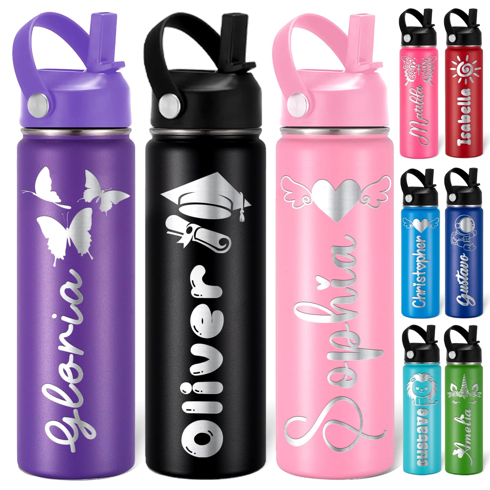 MESHELEY Custom Water Bottle Personalized for Kids Girls Boys Men Women Customized Water Bottles with Name Straw Lid Customizable Cups Gifts for