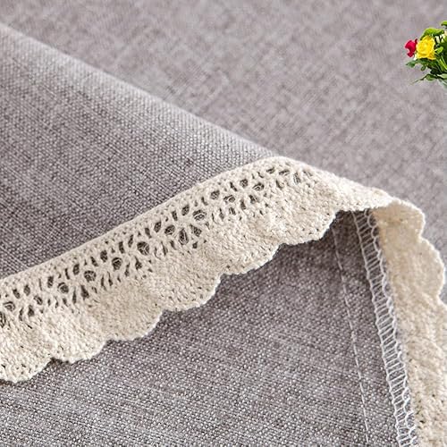 Miniatura 5 de Seyilei Mantel redondo de lino decorativo sólido de algodón para cocina, comedor, decoración de mesa del hogar (gris, redondo, 47 pulgadas)