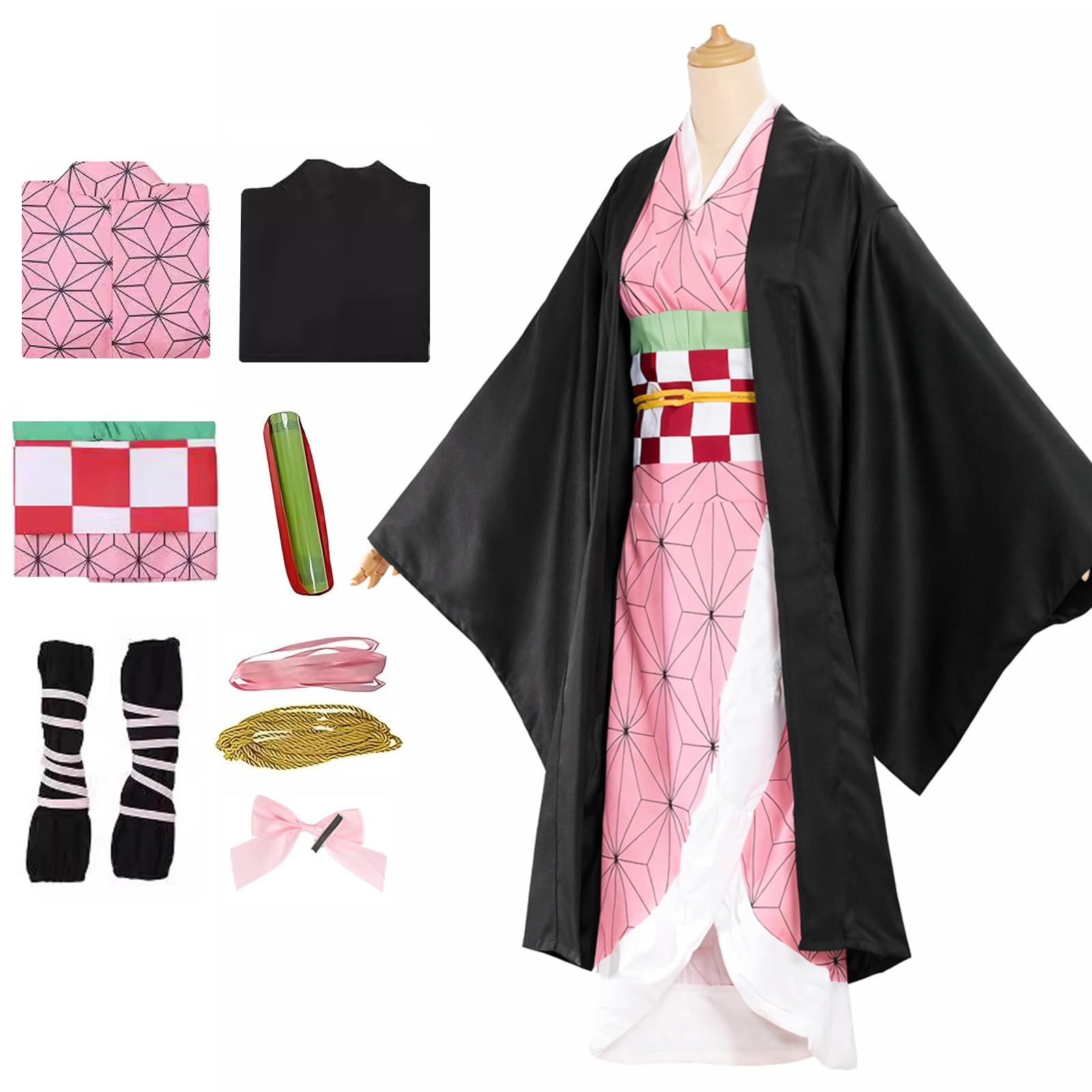 BUERPINKING Anime Cosplay, Kimono Carnival Performance Outfits, Nezuko Cosplay Costume, Anime Costume for Women, Men, Girls and Coat, L