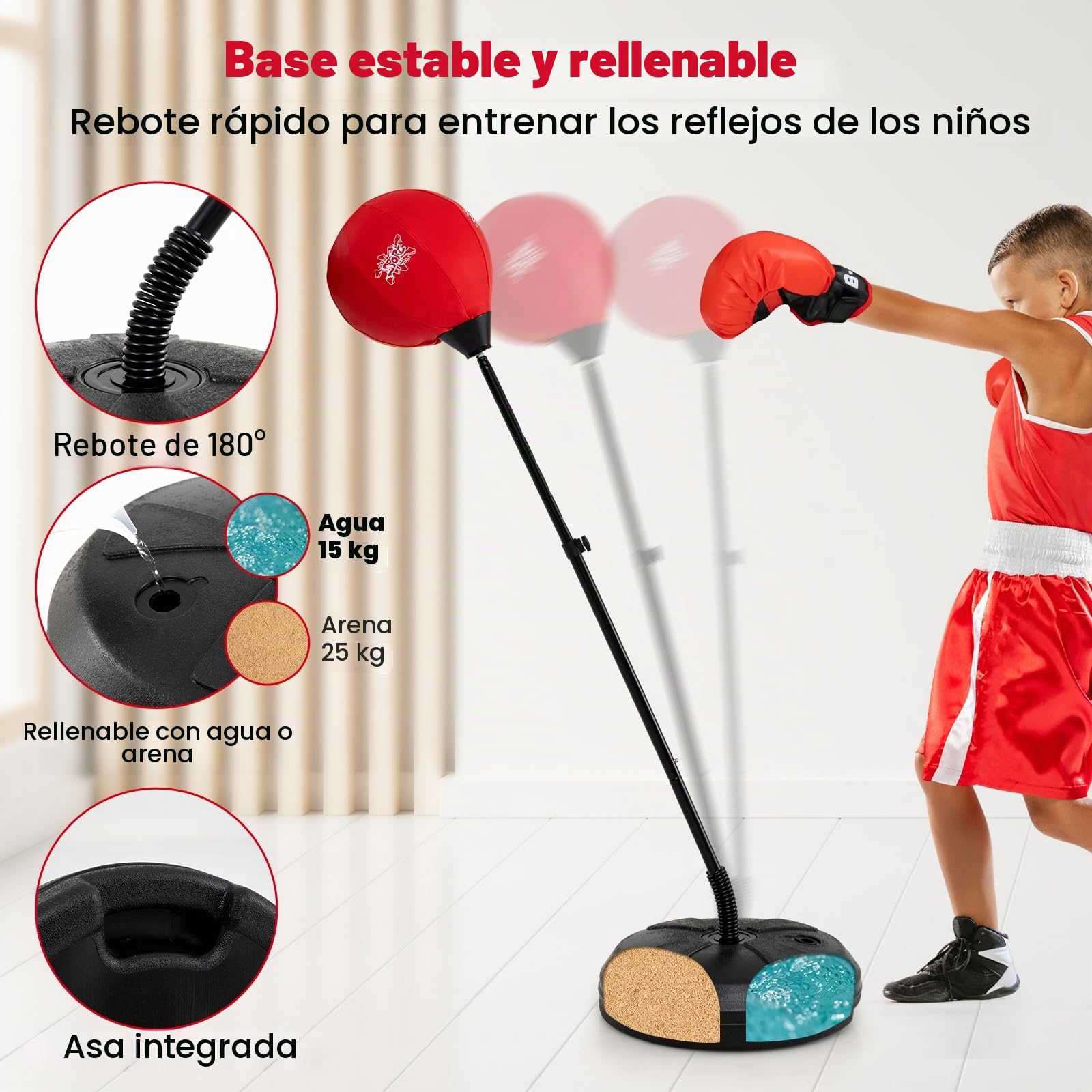GYMAX Juego de Boxeo de 120 a 154 cm de Altura Ajustable, con Guantes de Boxeo y Bomba, Soporte de Boxeo Independiente para Niños y Adultos, para Kickboxing, Entrenamiento de Velocidad